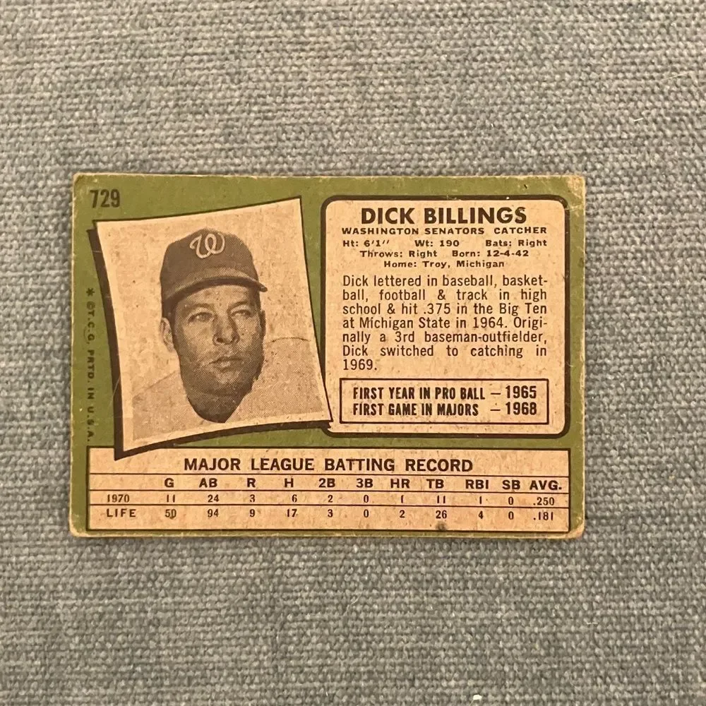 1971 Topps Washington Senators Baseball Card Trading Card